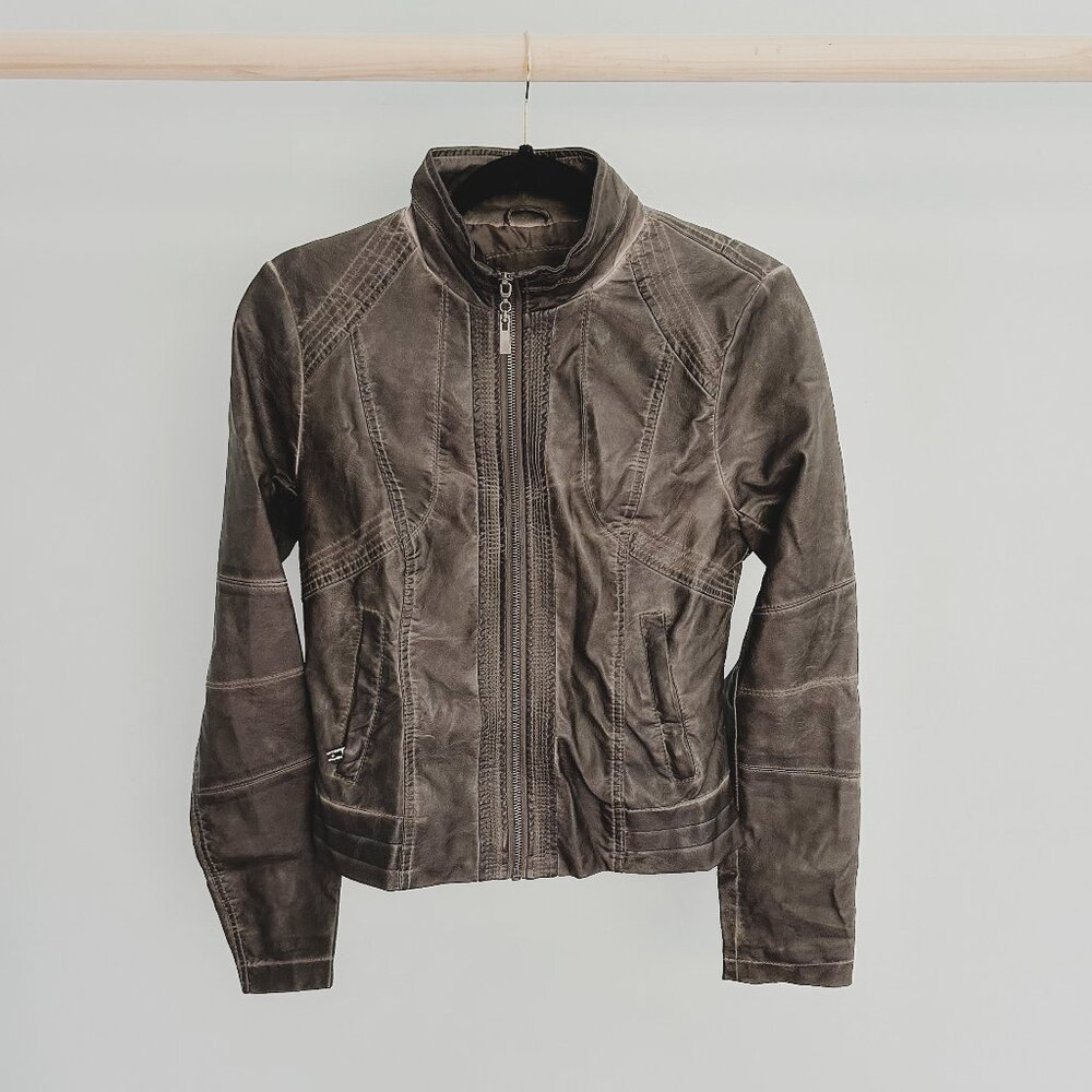 RD Style Faux Leather Moto Jacket Brown Size Small